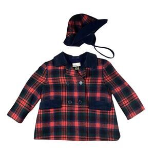 Vintage Atkins Plaid Wool Jacket Hat Set - 2T